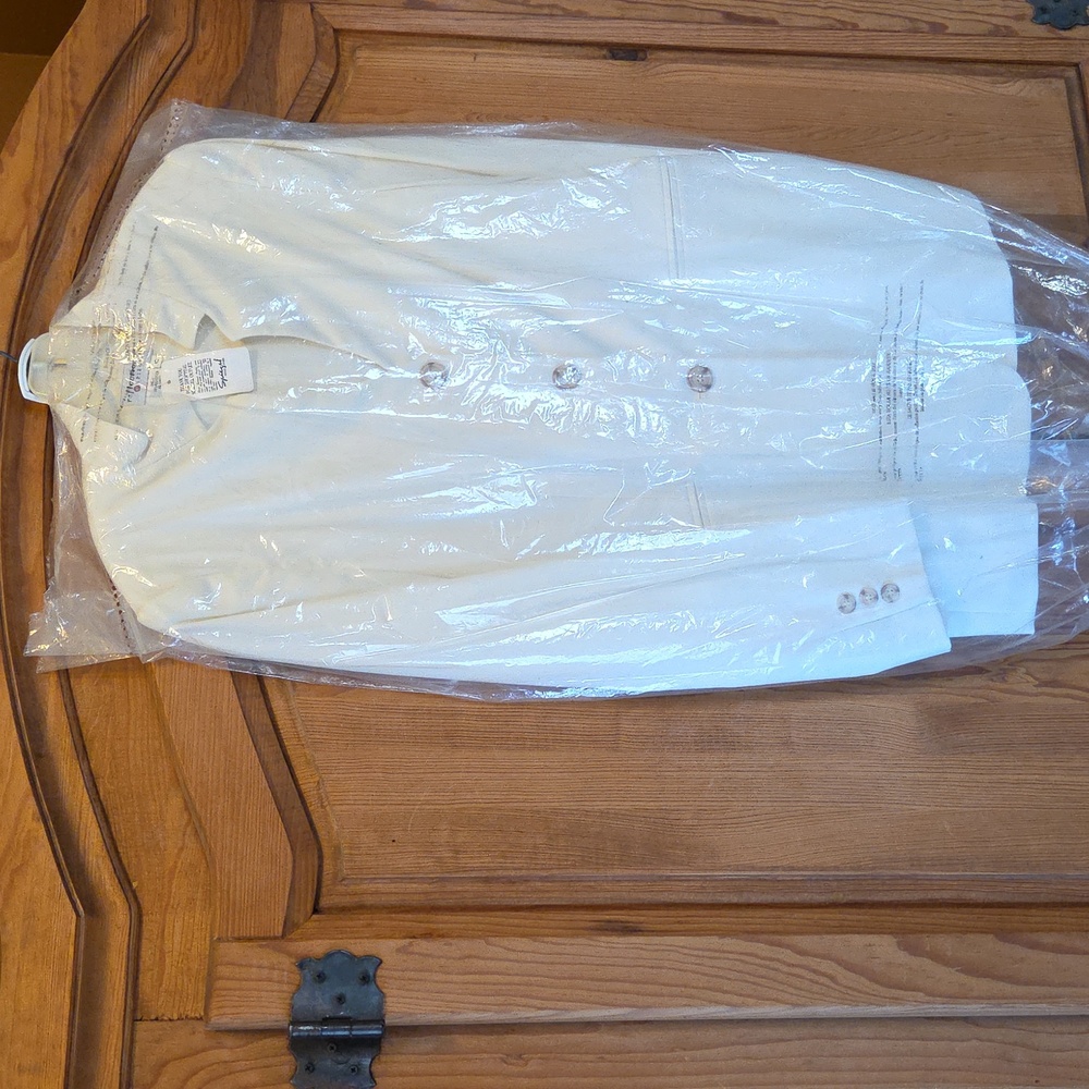 Womens Off White Blazer Jacket Suit Skirt 2pc Set Sz 12 Vtg 90s Polyester Wool